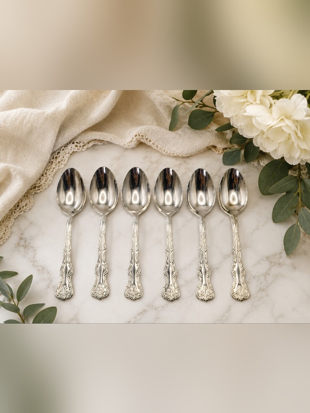 Reed & Barton Victoria Stainless Flatware 6 Oval Place Spoons 7 1/4" USA